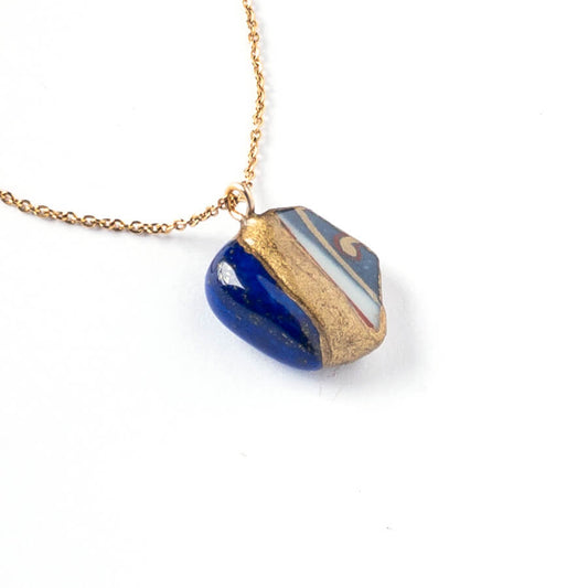 Lapis Lazuli Necklace-Kintsugi jewelry-Japanese pottery jewelry-JAPONICA