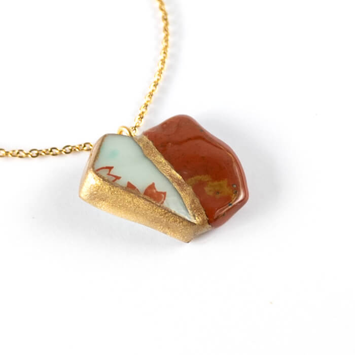 Red Jasper Necklace-Kintsugi jewelry-Japanese pottery jewelry-JAPONICA