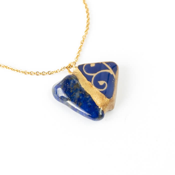 Lapis Lazuli Necklace-Kintsugi jewelry-Japanese pottery jewelry-JAPONICA