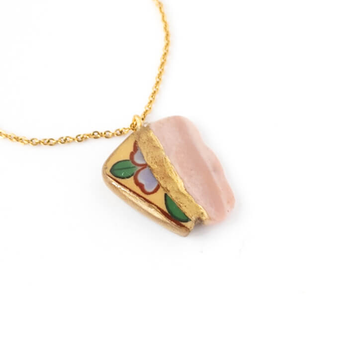 Pink Opal Necklace-Kintsugi jewelry-Japanese pottery jewelry-JAPONICA