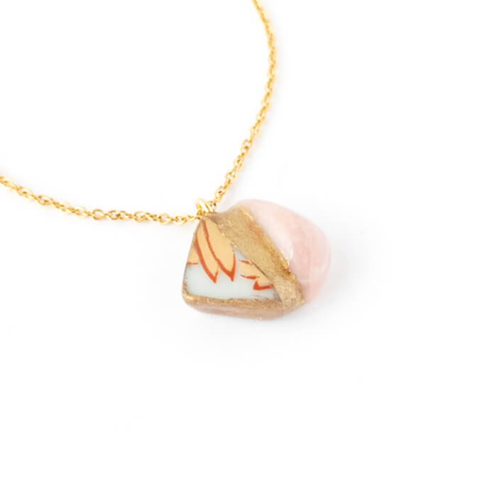 Pink Opal Necklace-Kintsugi jewelry-Japanese pottery jewelry-JAPONICA