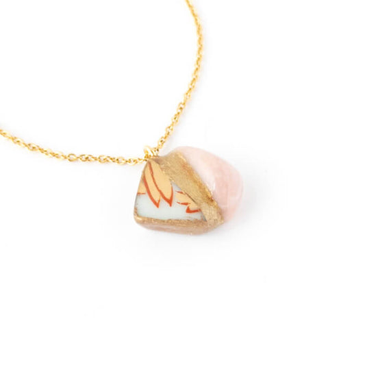 Pink Opal Necklace-Kintsugi jewelry-Japanese pottery jewelry-JAPONICA