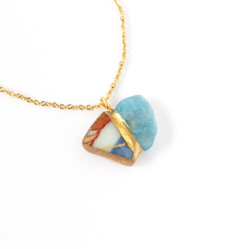 Apatite Necklace-Kintsugi jewelry-Japanese pottery jewelry-JAPONICA