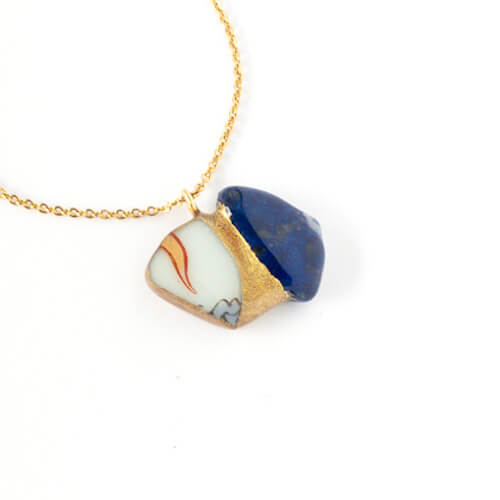 Lapis Lazuli Necklace-Kintsugi jewelry-Japanese pottery jewelry-JAPONICA