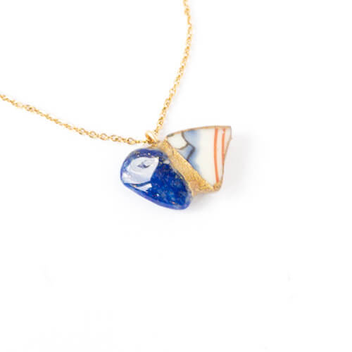 Lapis Lazuli Necklace-Kintsugi jewelry-Japanese pottery jewelry-JAPONICA