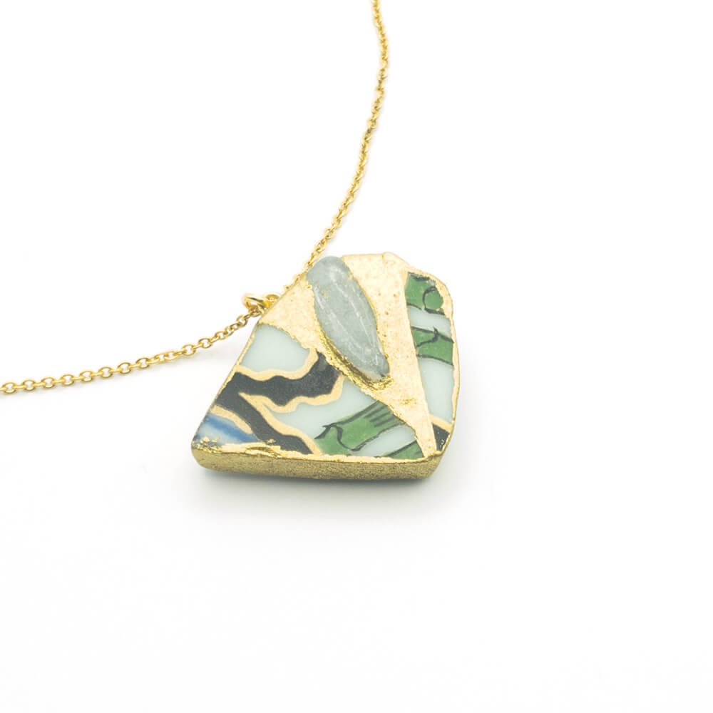 Aquamarine Necklace-Kintsugi jewelry-Japanese pottery jewelry-JAPONICA