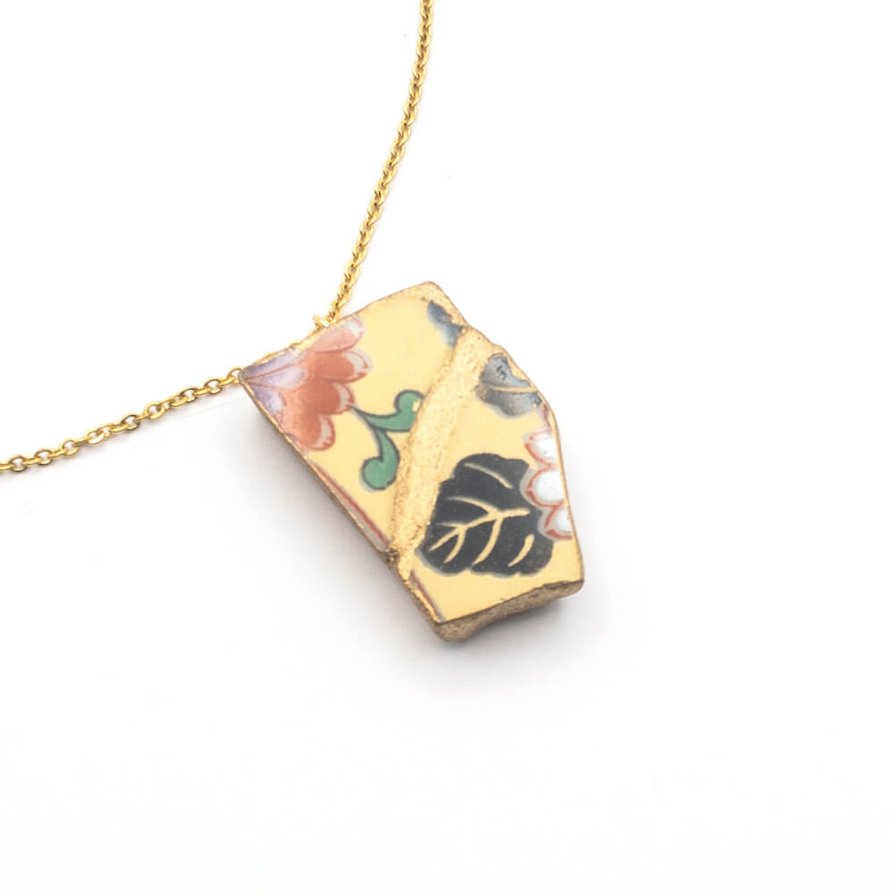 Black Leaf Necklace-Kintsugi jewelry-Japanese pottery jewelry-JAPONICA