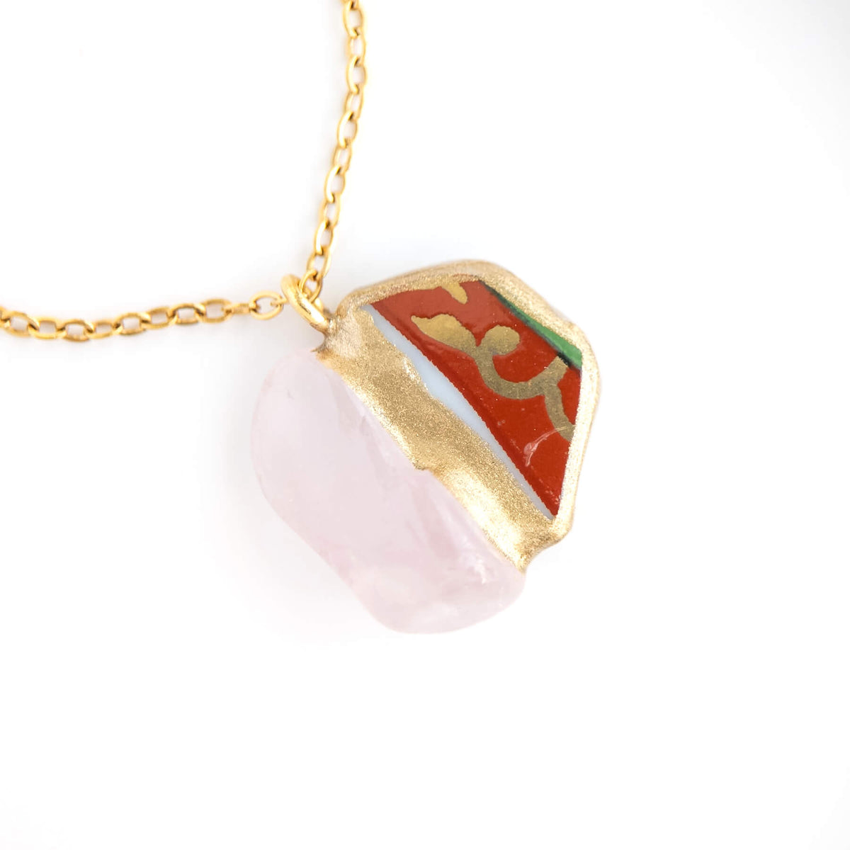 Rose quartz Kintsugi Necklace - Red
