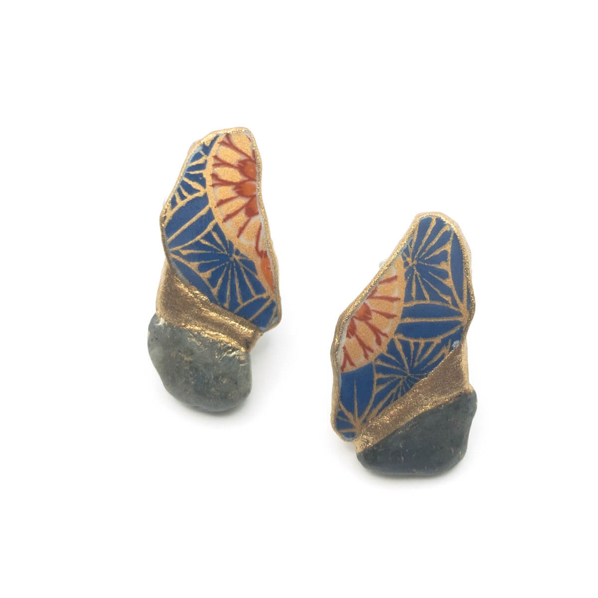 Labradorite Stud Earrings-Kintsugi jewelry-Japanese pottery jewelry-JAPONICA
