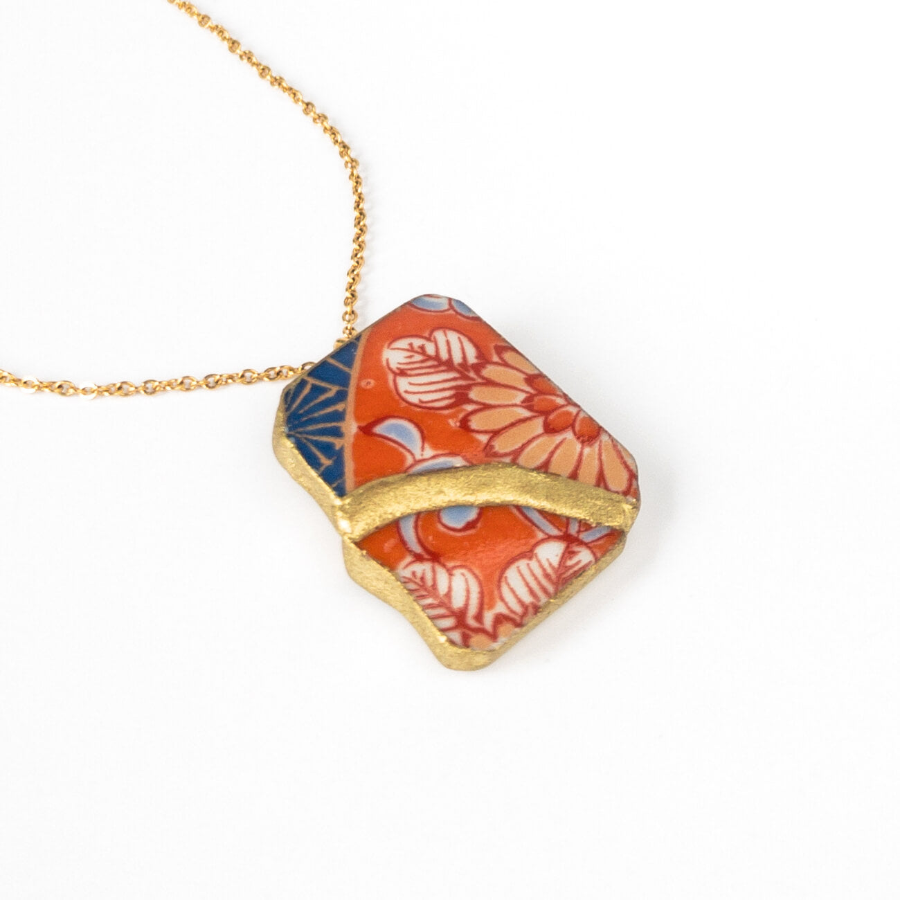 Orange Flower Necklace-Kintsugi jewelry-Japanese pottery jewelry-JAPONICA