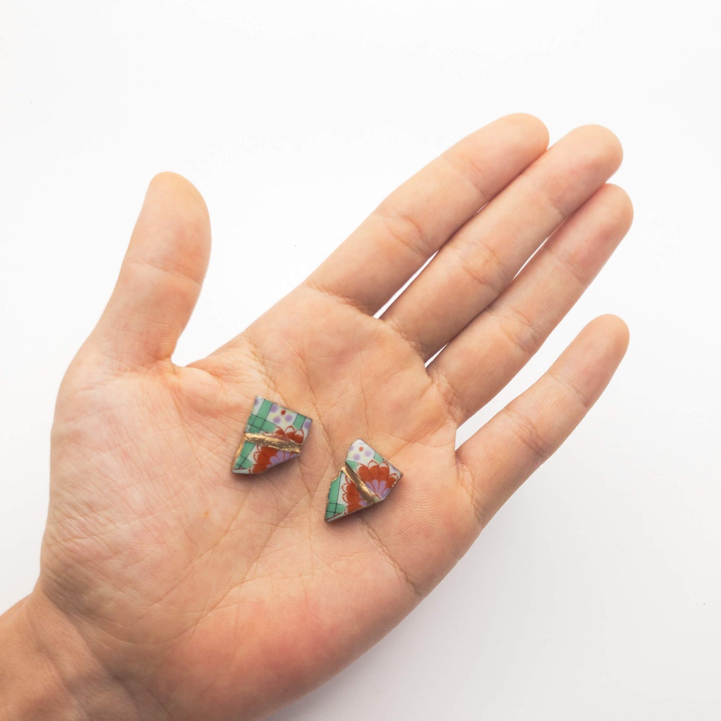 Red Flower Stud Earrings-Kintsugi jewelry-Japanese pottery jewelry-JAPONICA