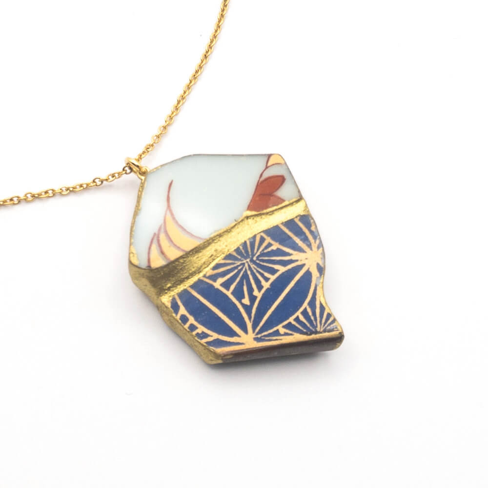 Red Maple Necklace-Kintsugi jewelry-Japanese pottery jewelry-JAPONICA