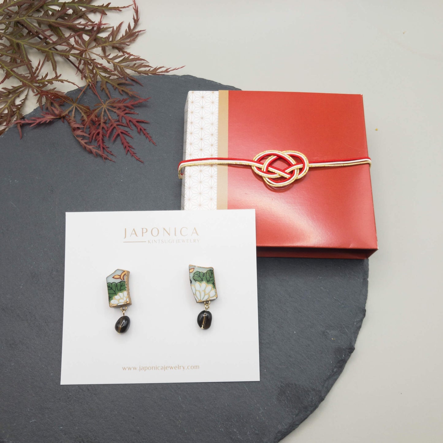 Smoky quartz Stud Earrings-Kintsugi jewelry-Japanese pottery jewelry-JAPONICA