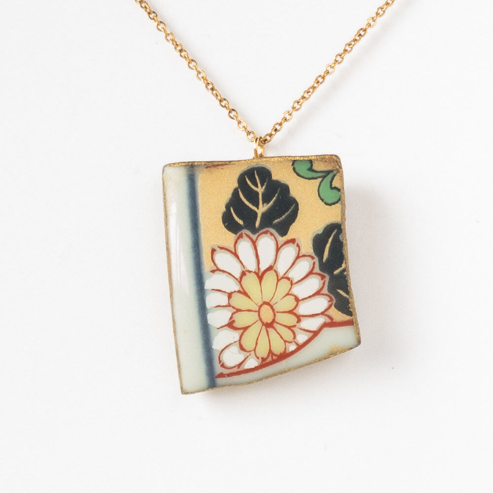 White Flower Necklace-Kintsugi jewelry-Japanese pottery jewelry-JAPONICA