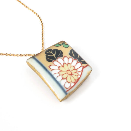 White Flower Necklace-Kintsugi jewelry-Japanese pottery jewelry-JAPONICA