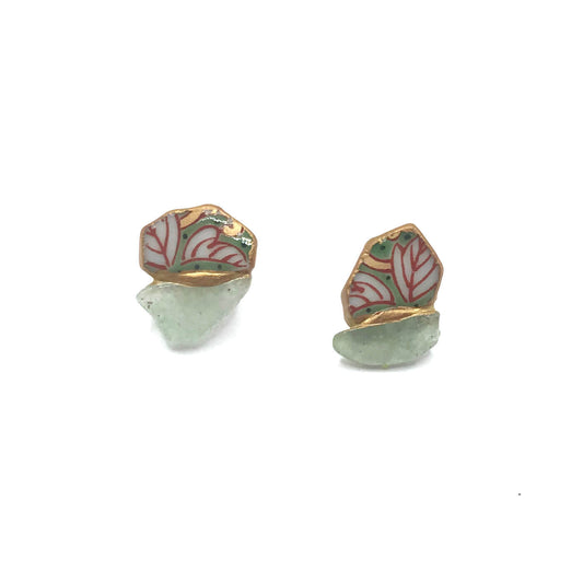 Aventurine Stud Earrings-Kintsugi Stud Earrings-Japanese pottery jewelry-JAPONICA