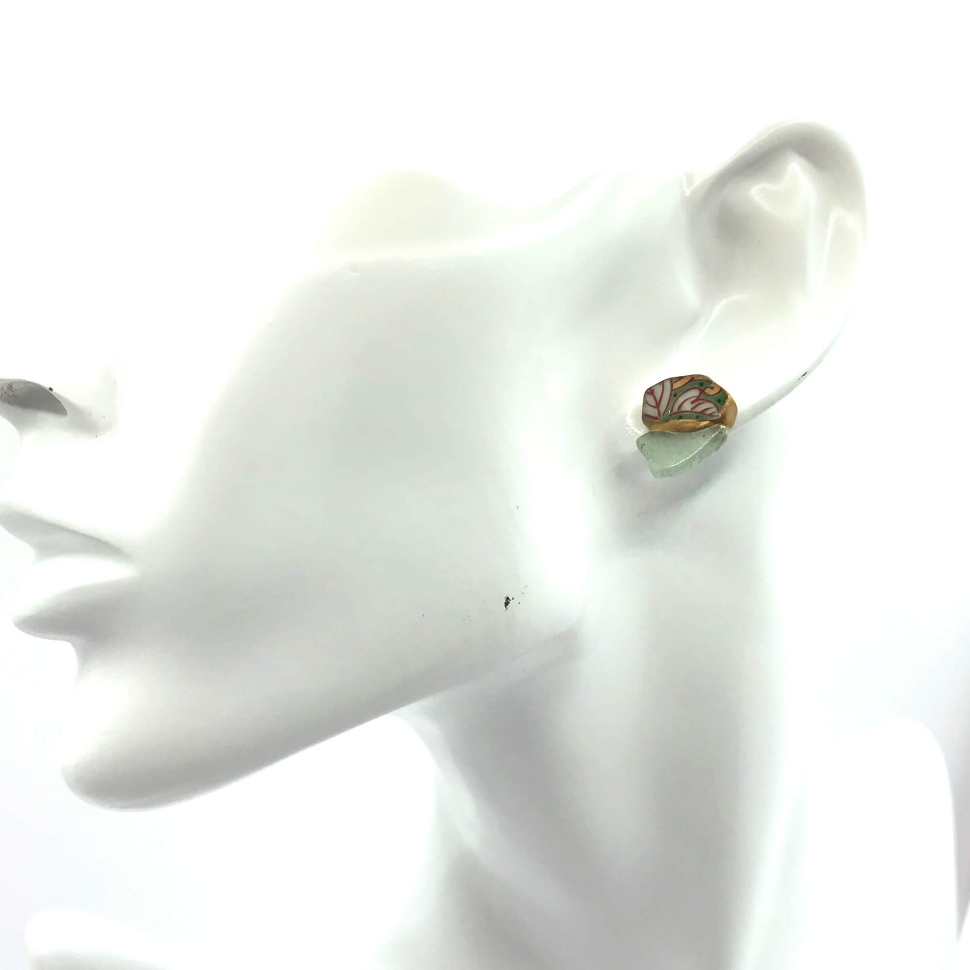 Aventurine Stud Earrings-Kintsugi Stud Earrings-Japanese pottery jewelry-JAPONICA