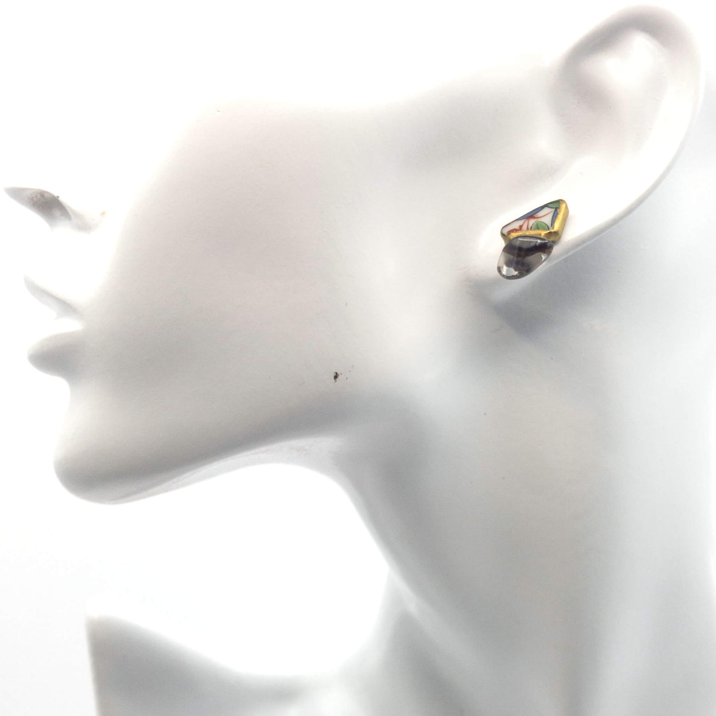Crystal Stud Earrings-Kintsugi jewelry-Japanese pottery jewelry-JAPONICA