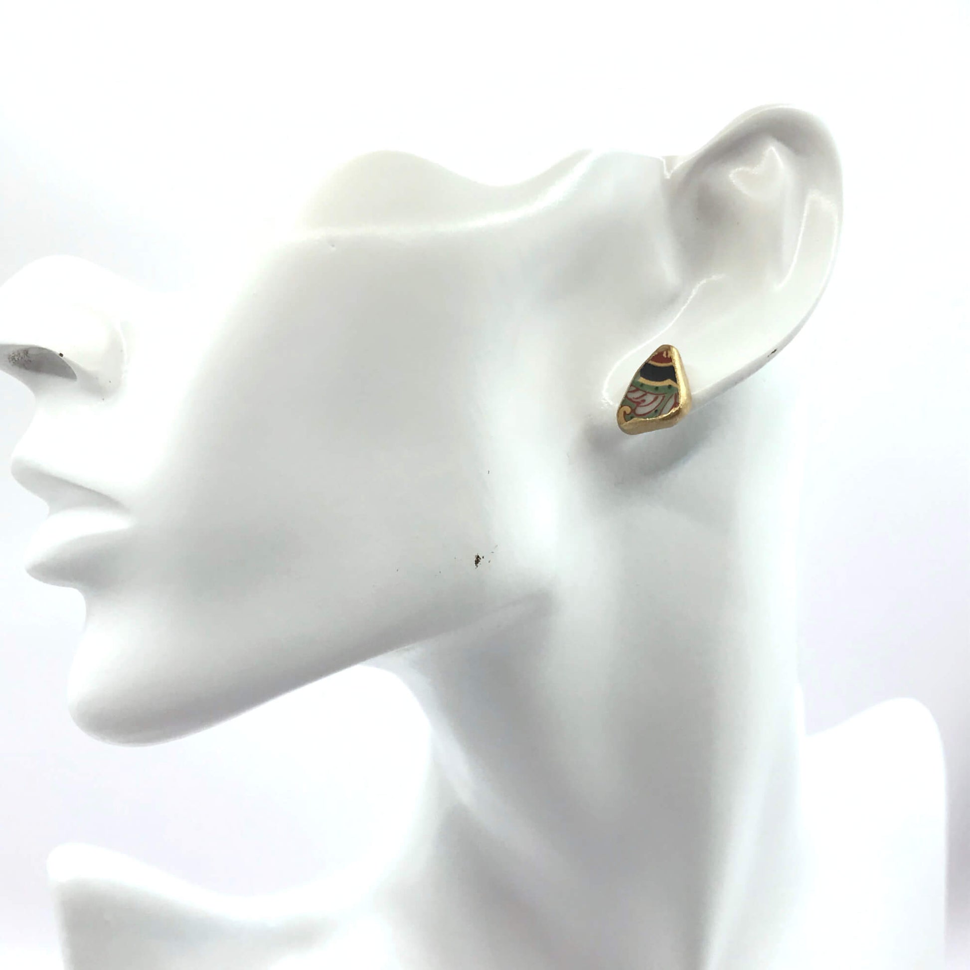 Triangle Stud Earrings-Kintsugi Stud Earrings-Japanese pottery jewelry-JAPONICA