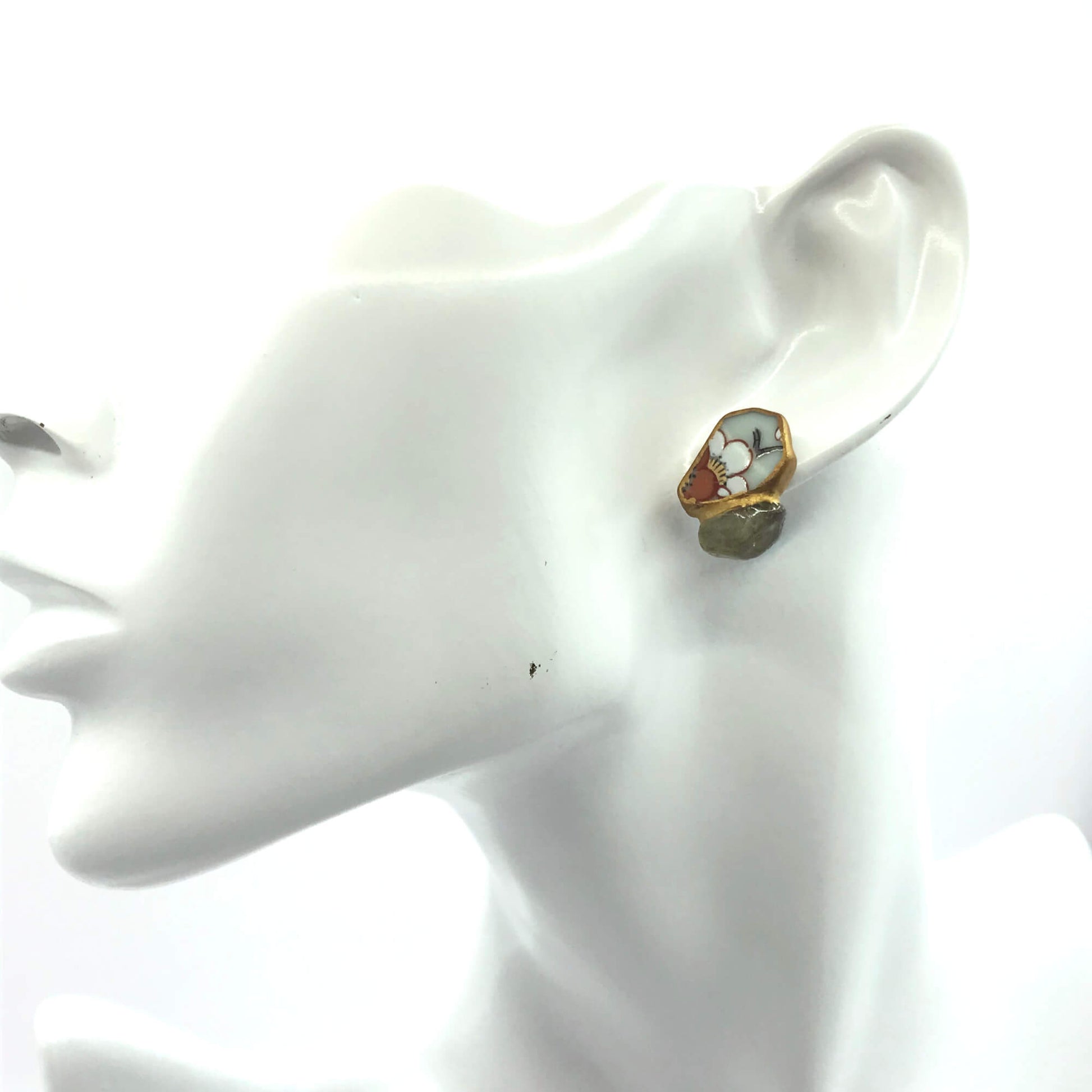 Labradorite Stud Earrings-Kintsugi Stud Earrings-Japanese pottery jewelry-JAPONICA