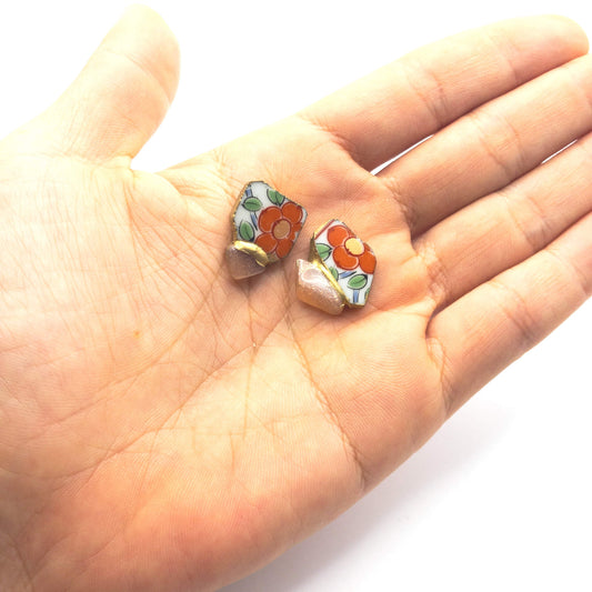 Moonstone Stud Earrings-Kintsugi jewelry-Japanese pottery jewelry-JAPONICA