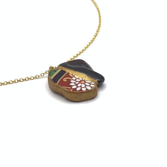 Morion Round Necklace-Kintsugi Necklace-Japanese pottery jewelry-JAPONICA