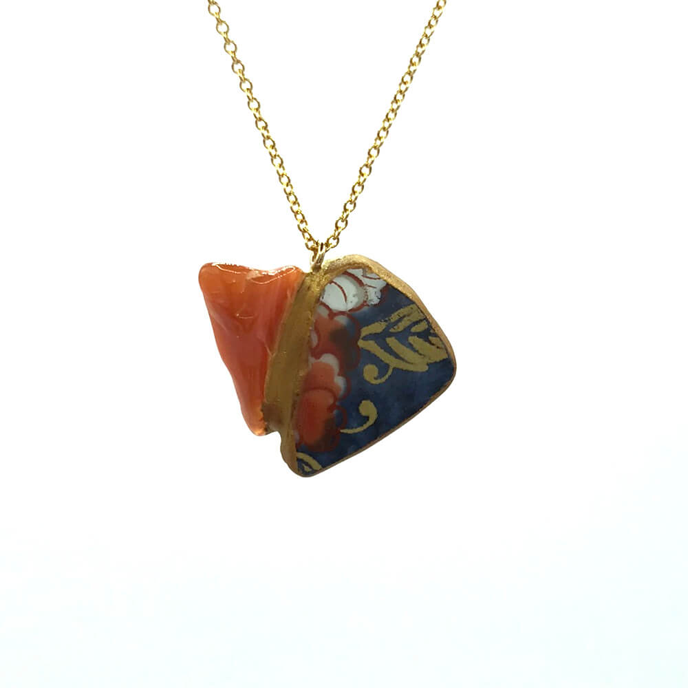 Red Agate Necklace-Kintsugi Necklace-Japanese pottery jewelry-JAPONICA