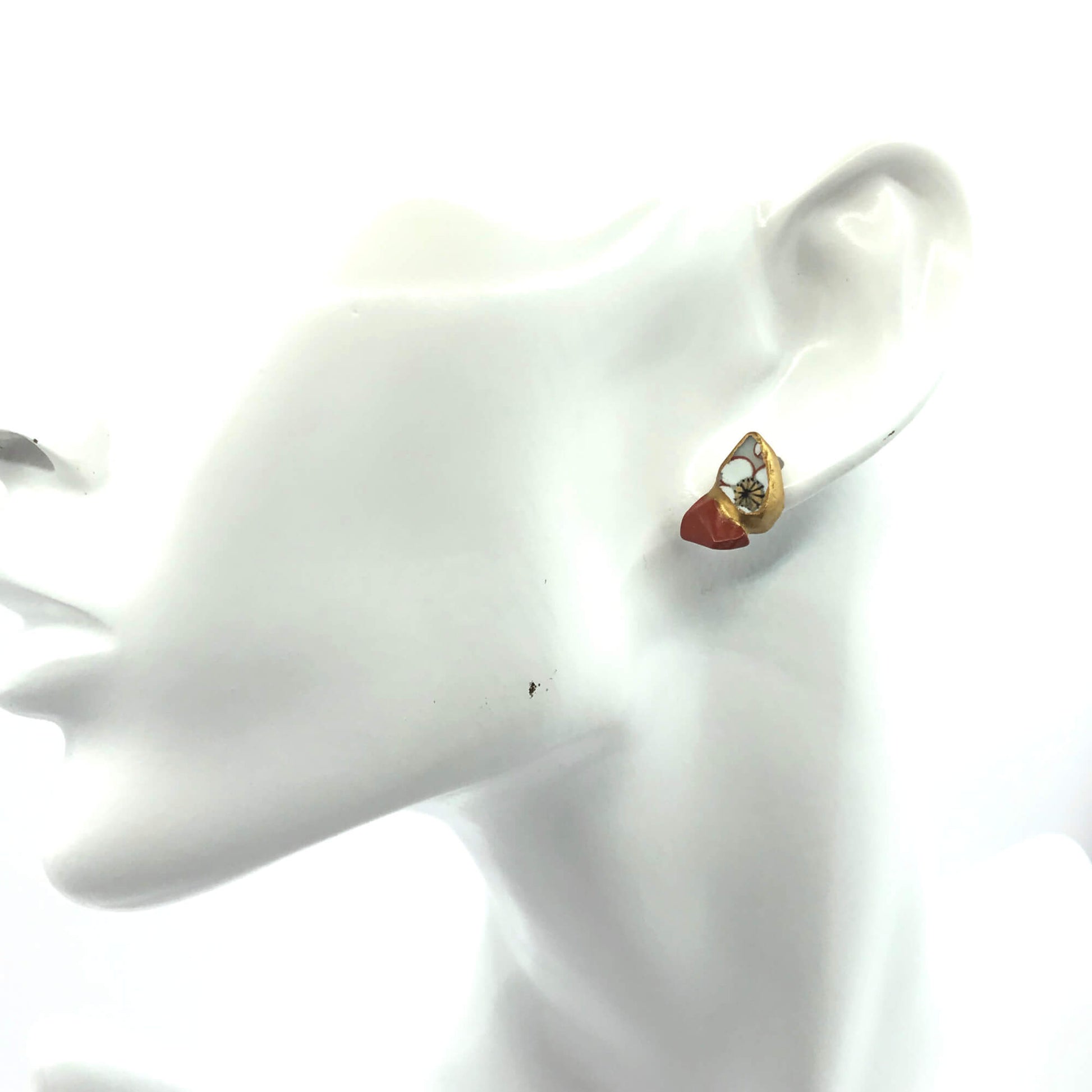 Red Jasper Stud Earrings-Kintsugi Stud Earrings-Japanese pottery jewelry-JAPONICA