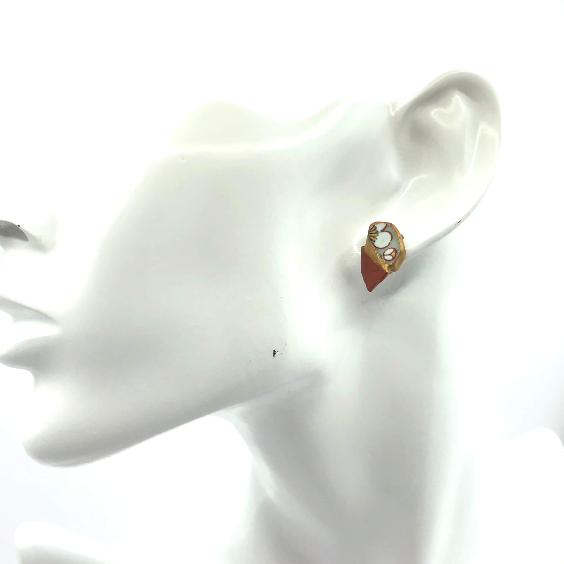 Red Jasper Stud Earrings-Kintsugi Stud Earrings-Japanese pottery jewelry-JAPONICA